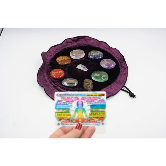 Set of 7 Chakra Stone Palm Stone with Pouch | Seven Chakra Stone Set | Chakra Se - Picture 2 of 15